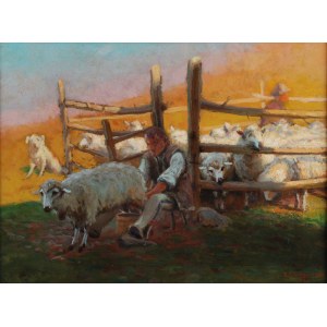 ZEFIRYN ĆWIKLIŃSKI (1871-1930), Koszar z owcami, 1922