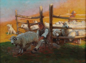 ZEFIRYN ĆWIKLIŃSKI (1871-1930), Koszar z owcami, 1922