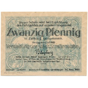 Breslavia - Breslau - Tram - 20 Pfennig 1920 * Seidenband