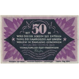 Breslavia - Breslau - Tram - 50 Pfennig 1920 * Band-Schäfer