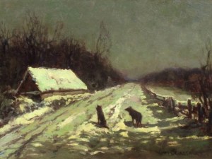 Viktor Korecki (1890 - 1980), Winterlandschaft mit Wölfen
