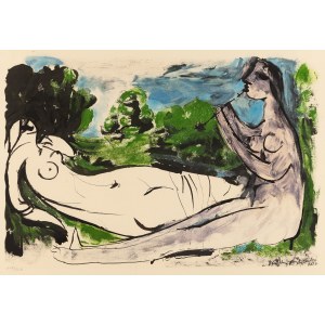 Pablo Picasso (1881 Malaga - 1973 Mougins), Femme nue couchée et joueur de flûte z cyklu La Flute Double, 1967