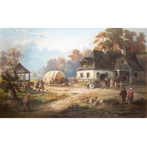 Franciszek Kostrzewski (1826 Warsaw - 1911 there), In front of an inn, 1882