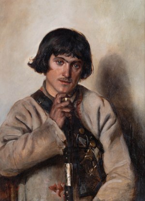 Michał Pociecha (1852 Prokocim - 1908 Kraków), Młodzieniec z Bronowic z fletem, 1887