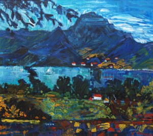 Jan Szancenbach (1928 Kraków - 1998 tamże), Pejzaż znad jeziora Annecy, 1986