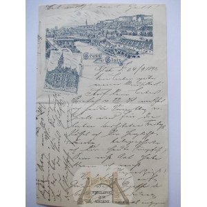 Kłodzko, Glatz, papeteria, litografia, 1892