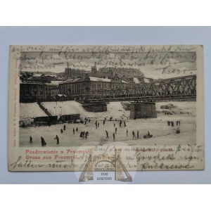 Przemyśl, slide, bridge over the San River in winter 1904