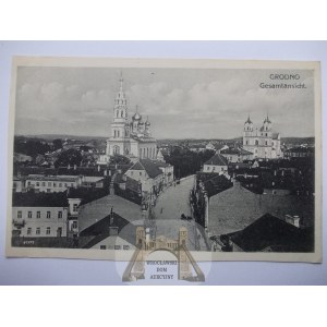 Bielorusko, Grodno, panoráma, kostol, 1917