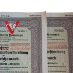 Szczecin Stettin Pomeranian Bank 2 x 500 marks 1939 from one parcel- beautiful condition