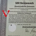 Szczecin Stettin Pomeranian Bank 2 x 500 marks 1939 from one parcel- beautiful condition