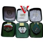 PTTK, three beautiful enamel badges in original boxes .