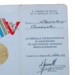 Legitimation for the awarding of the Cuban Revolutionary Armed Forces 30th Anniversary Medal - to Pole Stanislaw Baranski (1986)
