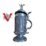 Large Tin Beer Mug , Decorated, Signed Sumelka Poznań