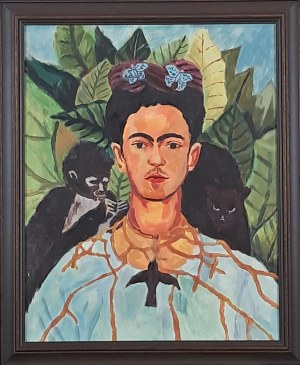 Autoportret z Cierniowym Naszyjnikiem i Kolibrem - insp. Frida Kahlo, wyk. Lucyna Budyn