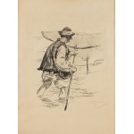 Leon Wyczółkowski (1852 - 1936), "Fisherman with a pot (Hucul with a net crossing a river)".