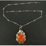 Magnificent pendant with carnelian on chain, Warsaw silver sample after 1963 (101)