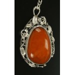 Magnificent pendant with carnelian on chain, Warsaw silver sample after 1963 (101)
