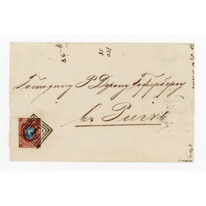 Letter from Warsaw to Riga 1869, with Polish numbered cashier 1 - Warsaw, type four squares. Guarantee (305)