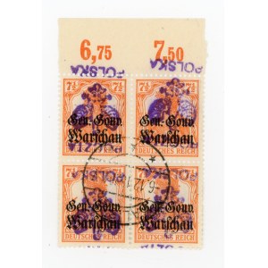 Kalisz, issue I, quadruple block of stamps with inverted local overprint, guarantee (319)
