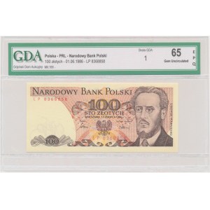 100 złotych 1986 - LP - GDA 65 EPQ - pierwsza seria