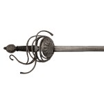 Rapier with belt basket and mussel guard