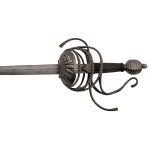 Rapier with belt basket and mussel guard