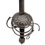 Rapier with belt basket and mussel guard