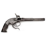 Rare percussion pistol, single-shot butt with sliding breech, William Walker Marston