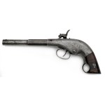 Rare percussion pistol, single-shot butt with sliding breech, William Walker Marston