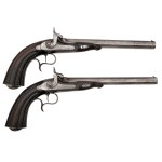 Pair of percussion pistols in cartridge, Houllier Blanchard