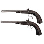 Pair of percussion pistols in cartridge, Houllier Blanchard