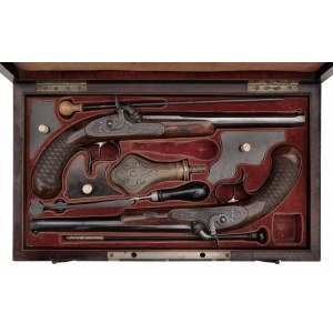 Pair of percussion pistols in cartridge, Antonín Vincenc Lebeda