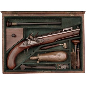 Flintlock officer's pistol with folding bayonet in cartridge