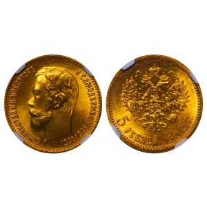 Ruské impérium, 5 rubľov, rok 1902, (AR), NGC, MS 67+