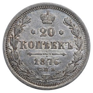 Impero russo, 20 copechi, anno 1876, SPB-NI