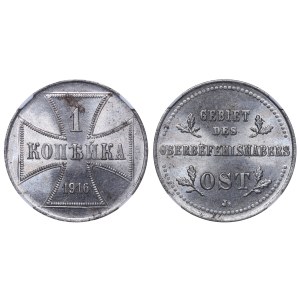 Niemieckie Terytoria Okupowane, 1 kopiejka, 1916 rok, J, moneta wojskowa, NGC, MS 63