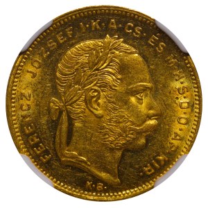 Maďarsko, 20 frankov/8 florénov, rok 1877, KB, NGC, MS 61