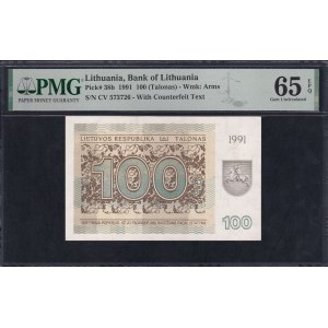 Litva, 100 Talonas, 1991, Gem UNC 65 EPQ