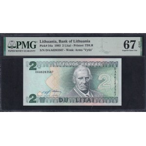 Litva, 2 litai, 1993, Superb Gem UNC 67 EPQ