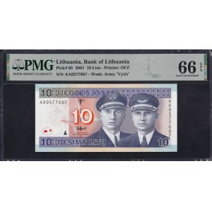 Litva, 10 Litu, 2001, Gem UNC 66 EPQ