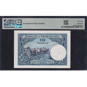 Madagaskar, 10 frankov, 1937-47, výber okolo UNC 58 EPQ