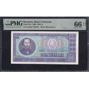 Rumunia, 100 lei, 1966, Gem UNC 66 EPQ