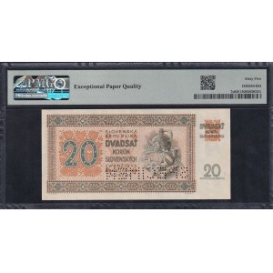 Slovensko, 20 korún, 1942, Gem UNC 65 EPQ, ''SPECIMEN''