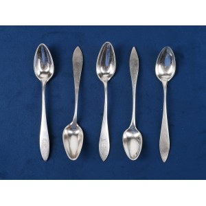 Set of 5 tea spoons, Prague 1816-1819