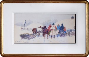 Adam SETKOWICZ (1875 - 1945), Zimową porą z kapliczką w tle