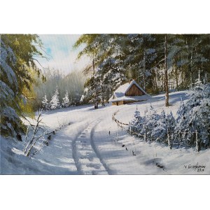 Marek Szczepaniak, Old house in a winter forest, 2019