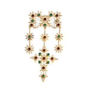 Gold Sardinian brooch with glass pastes -