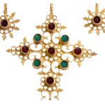 Gold Sardinian brooch with glass pastes -