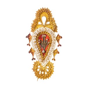 Broche sarde modèle en or 18k avec micro-perles et émail rouge - Sardaigne, Nuorese