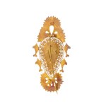 Broche sarde modèle en or 18k avec micro-perles et émail rouge - Sardaigne, Nuorese